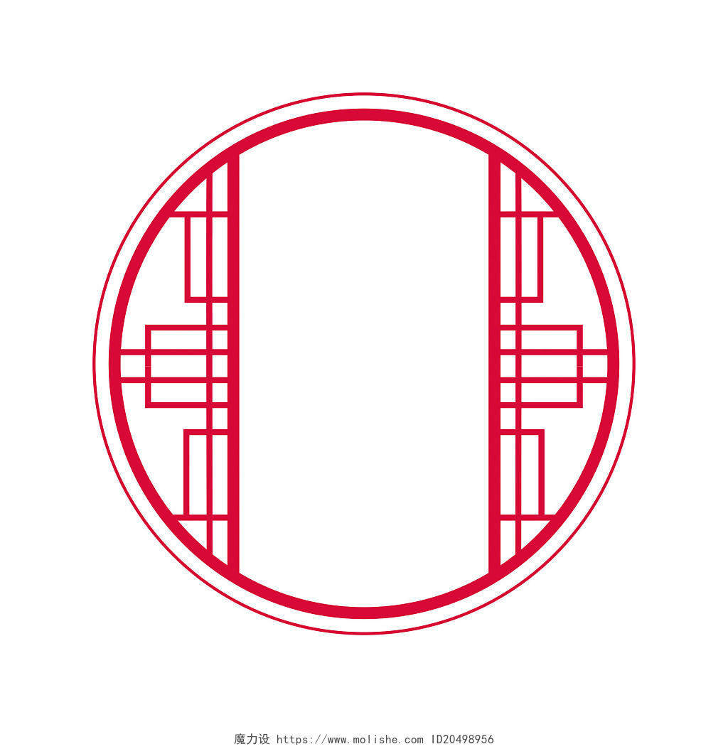 红色手绘古风中国风古典窗户边框元素PNG素材